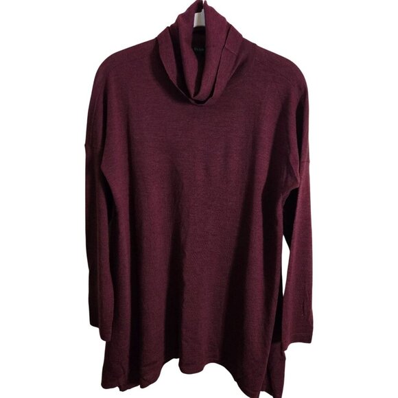 Eileen Fisher 100% Merino Wool Cowl Neck Assymetric Hem Tunic Sweater Size S - Picture 2 of 5